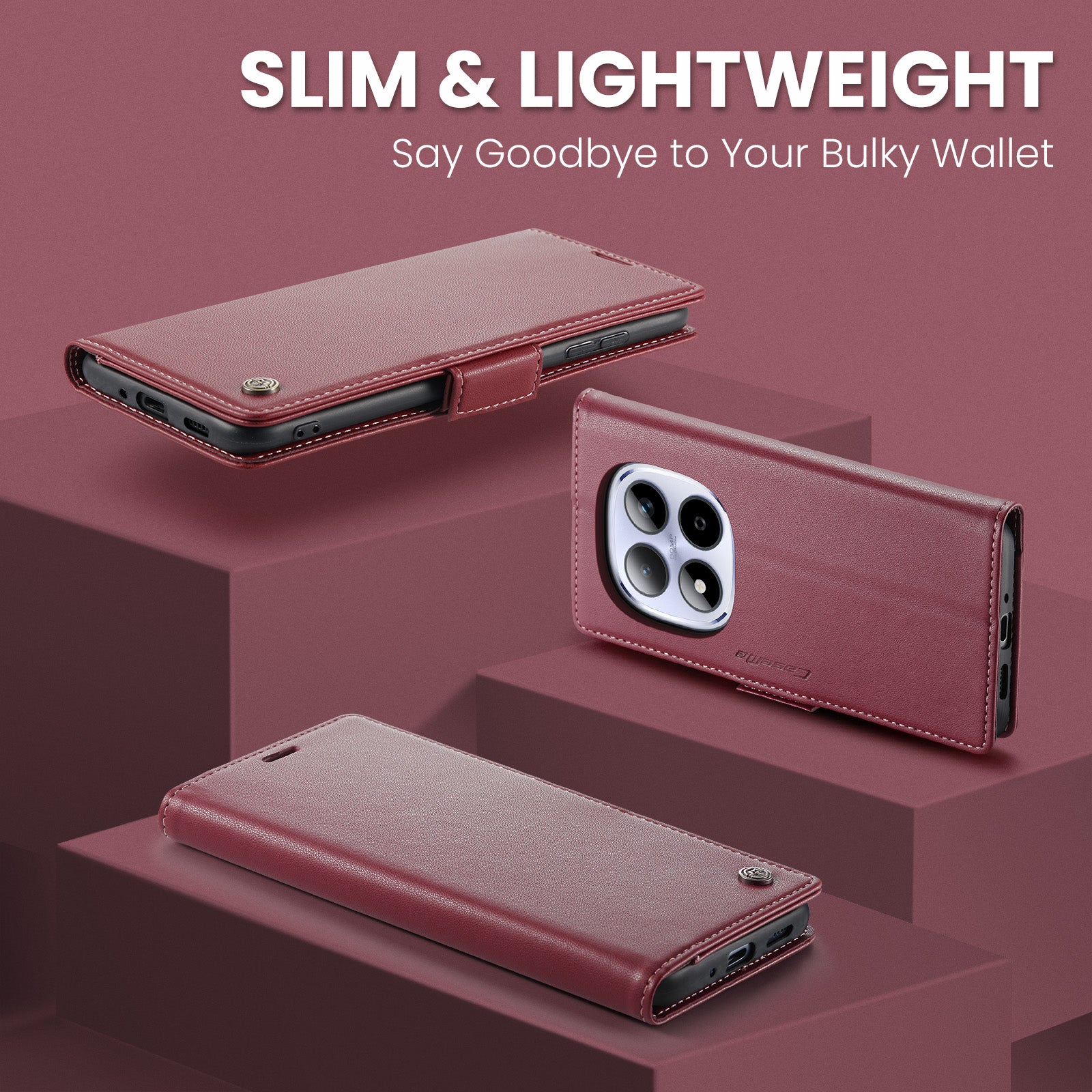 Xiaomi Redmi Note 15 Pro 5G CaseMe Retro Wallet Case [Maroon]