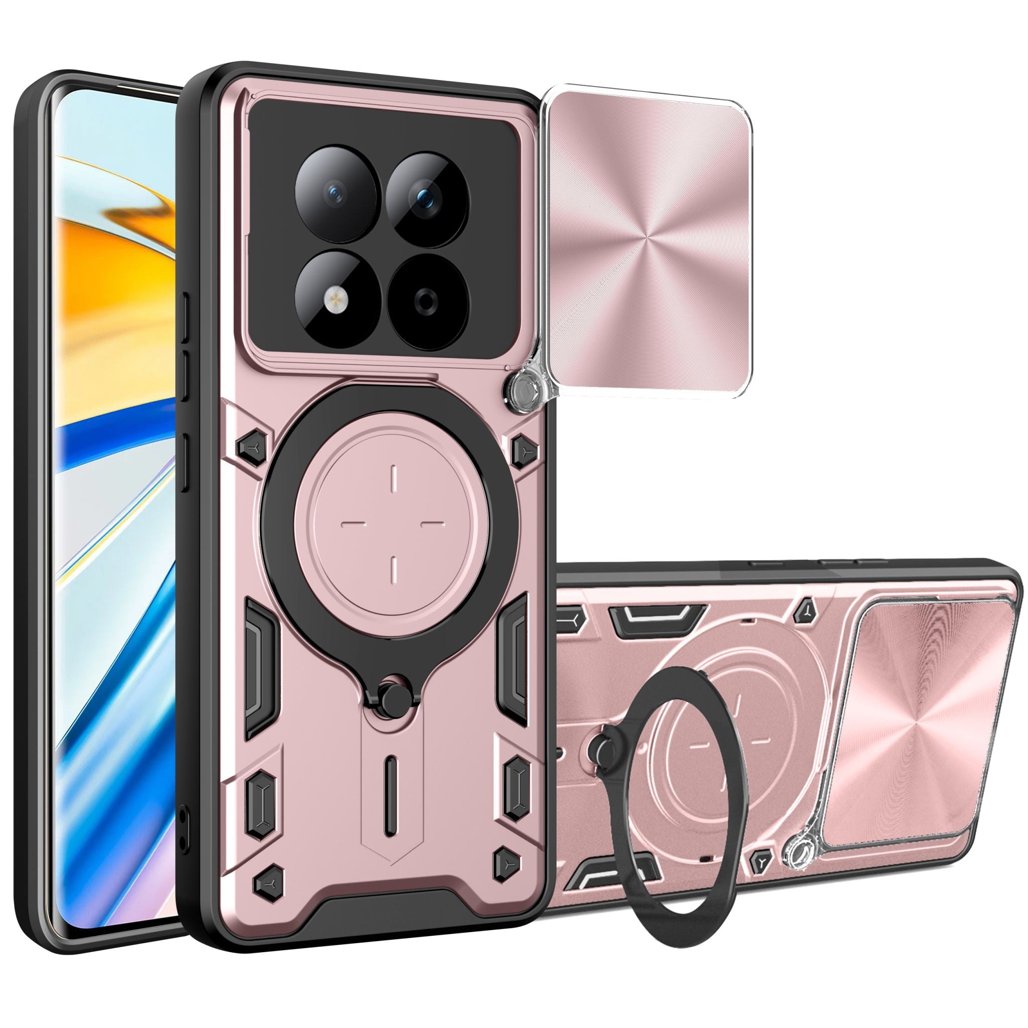 Redmi Note 15 Pro 5G Ring Kickstand Case w/ Camera Cover [Rose Gold]