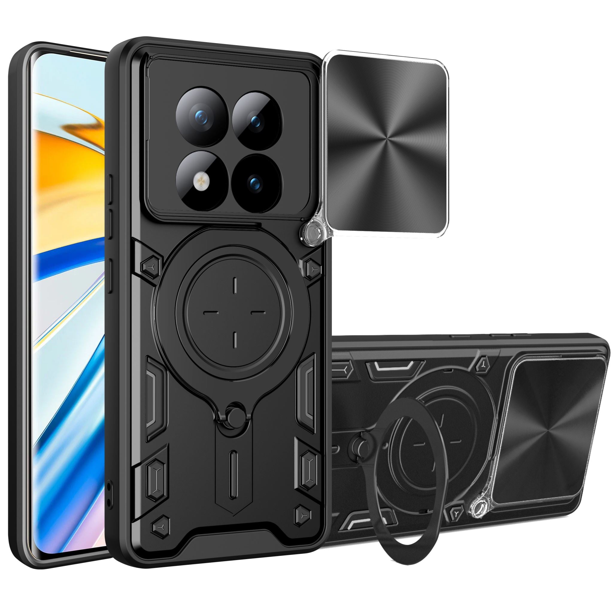 Redmi Note 15 Pro Plus 5G  Ring Kickstand Case w/ Camera Cover [Black]