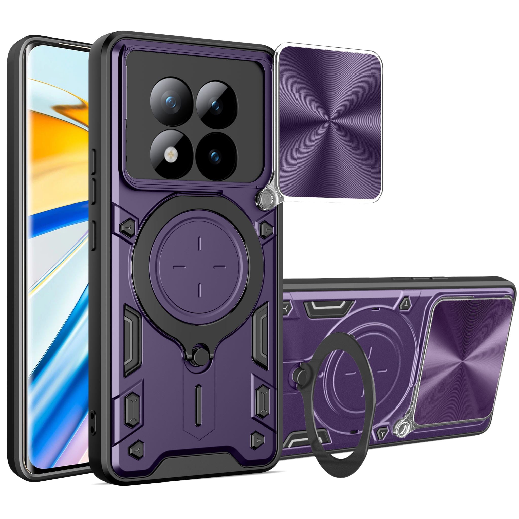 Redmi Note 15 Pro Plus 5G  Ring Kickstand Case w/ Camera Cover [Purple]