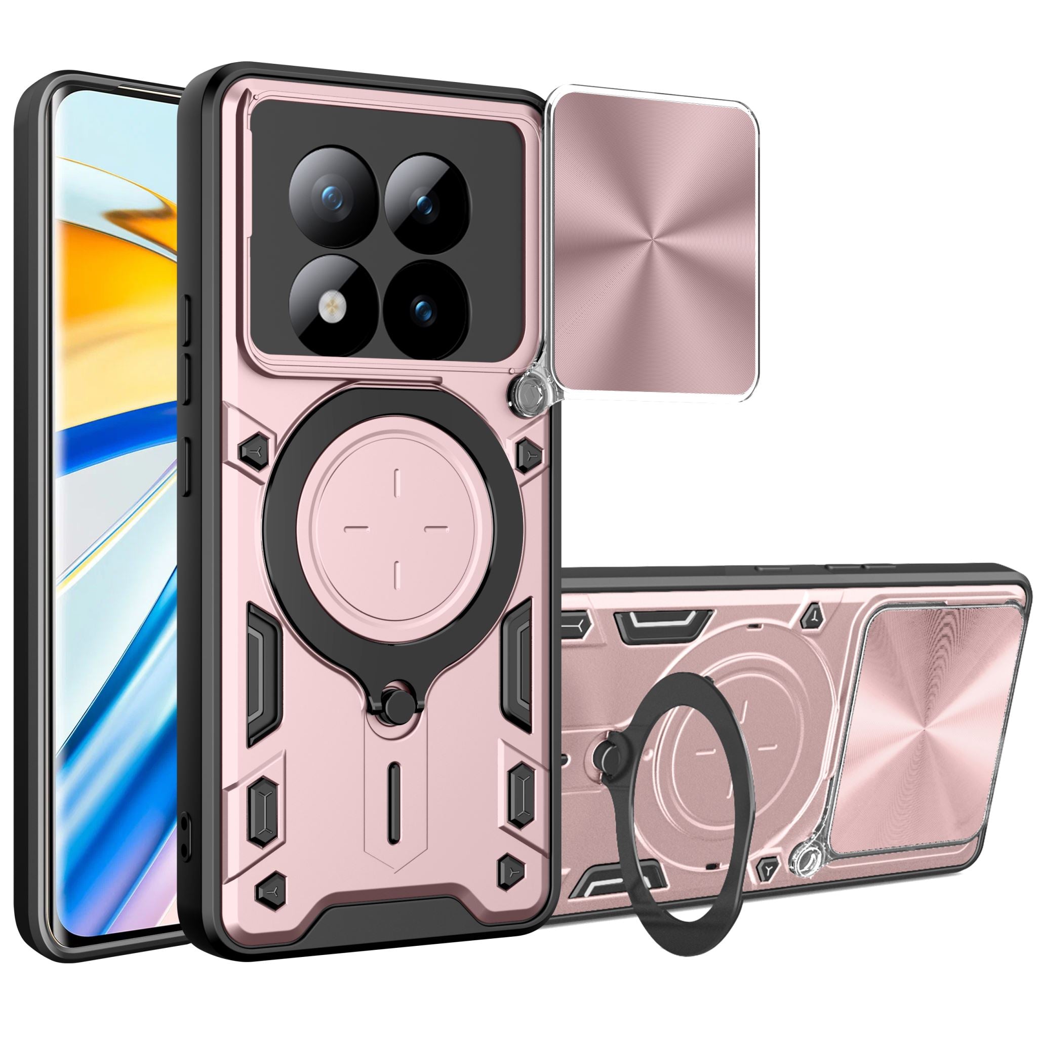 Redmi Note 15 Pro Plus 5G  Ring Kickstand Case w/ Camera Cover [Rose Gold]