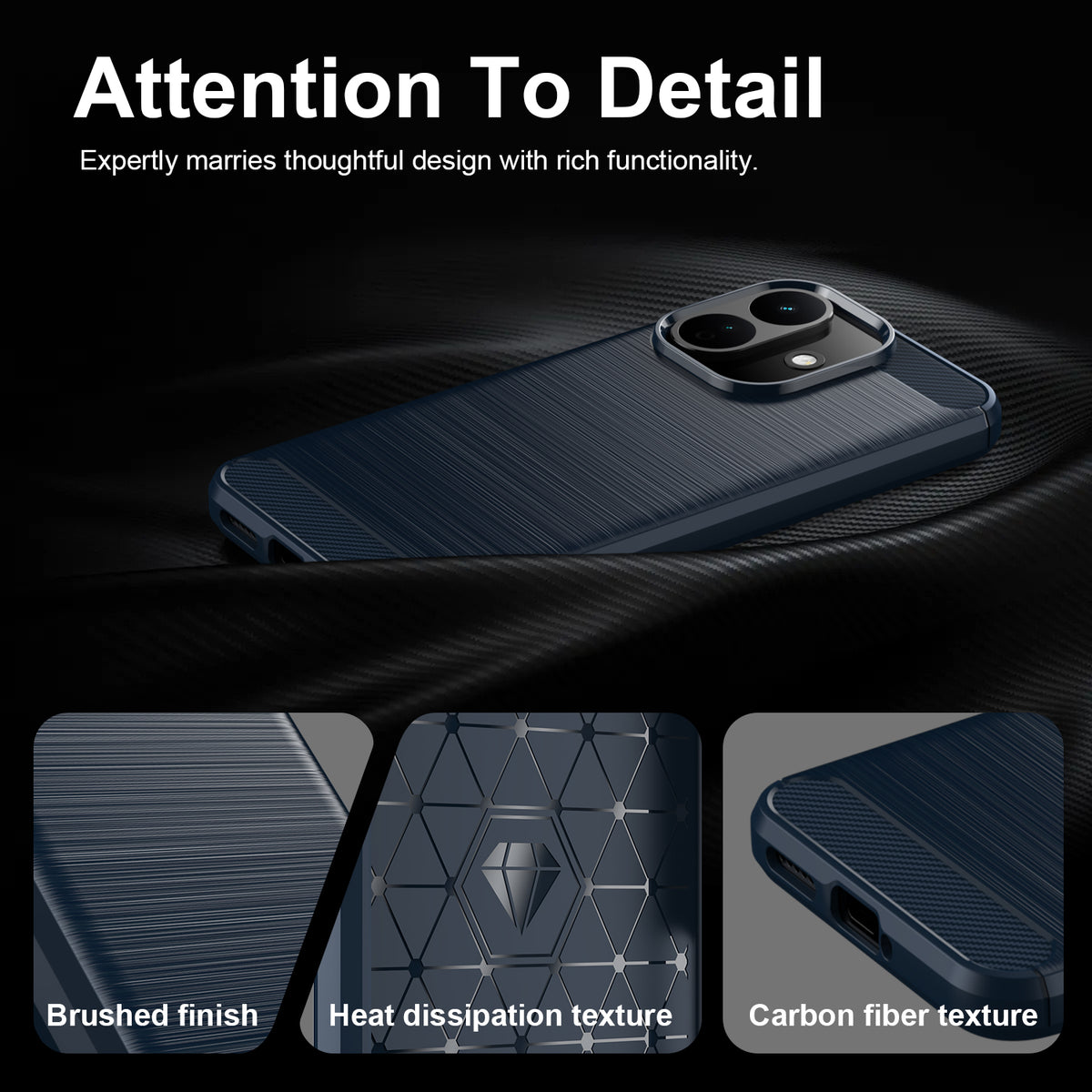 Xiaomi Redmi Note 17 Pro 5G Carbon Fibre TPU Case Slim Shockproof Cover [Navy]