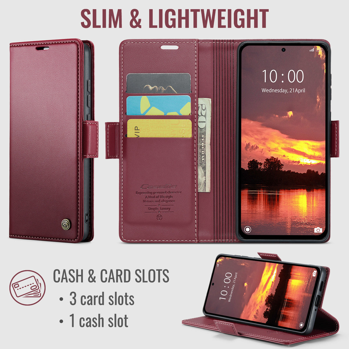 Xiaomi Redmi Note 17 Pro 5G CaseMe Retro Wallet Case [Maroon]