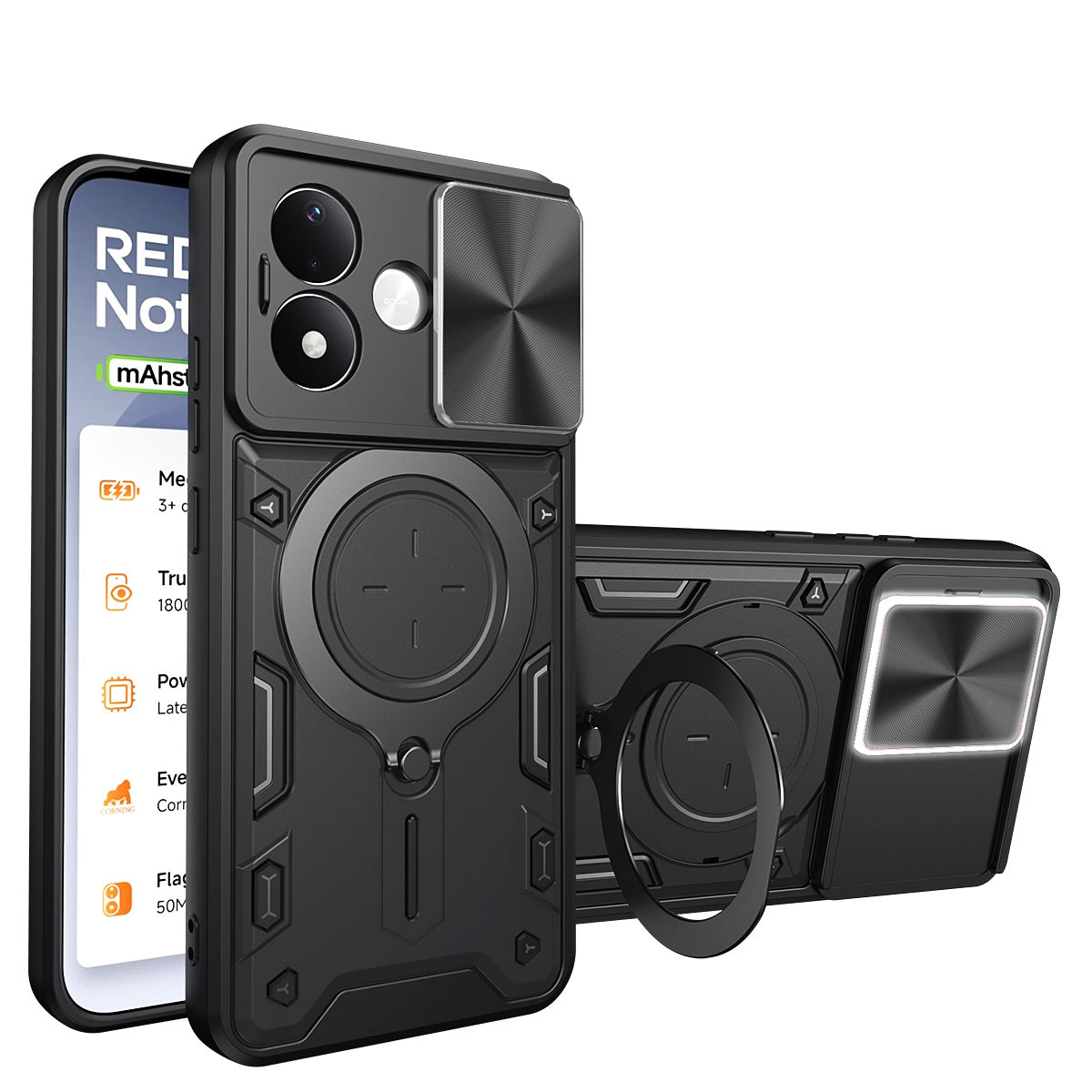Xiaomi Redmi Note 17 Pro 5G Ring Kickstand Case w/ Camera Cover [Black]