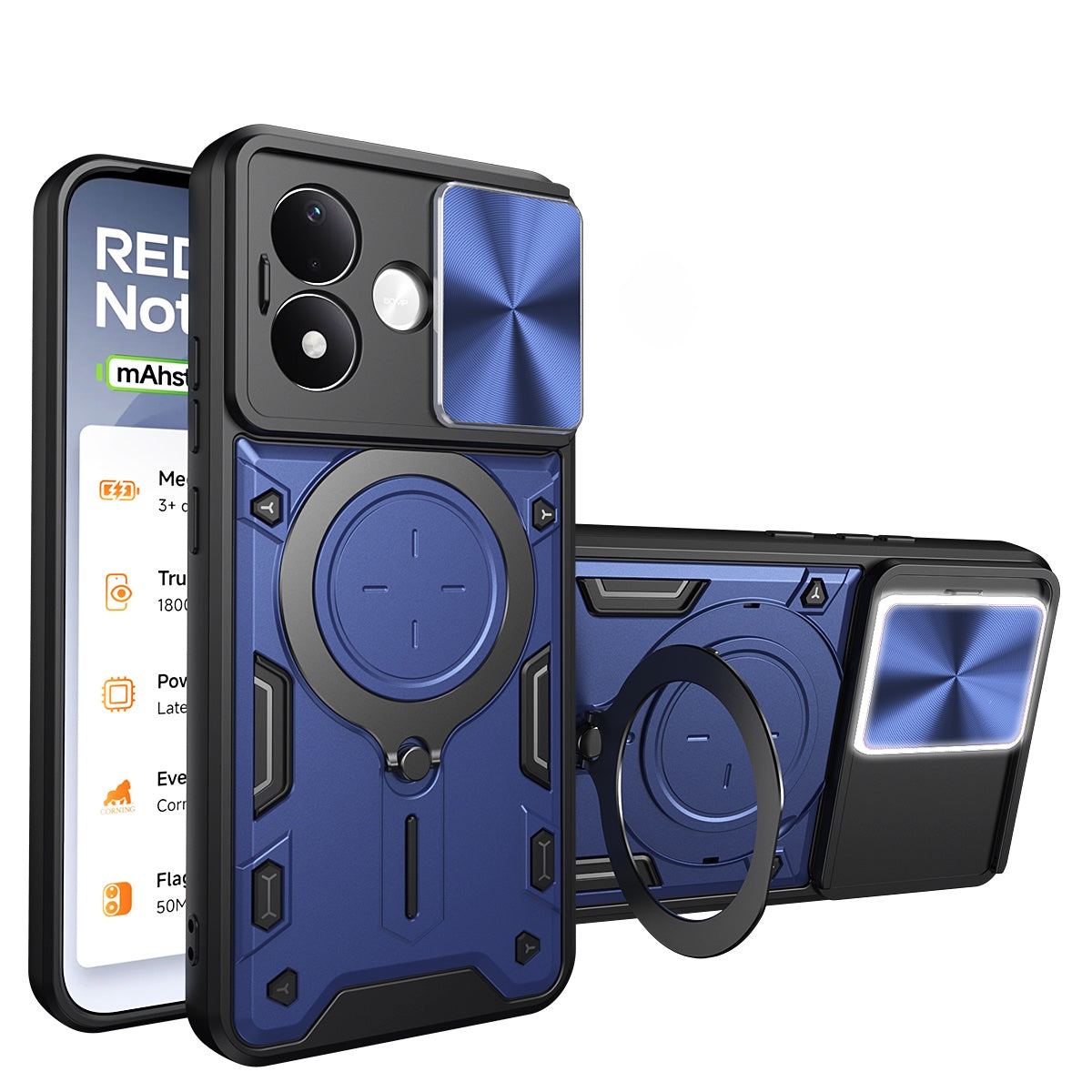 Xiaomi Redmi Note 17 Pro 5G Ring Kickstand Case w/ Camera Cover [Navy]