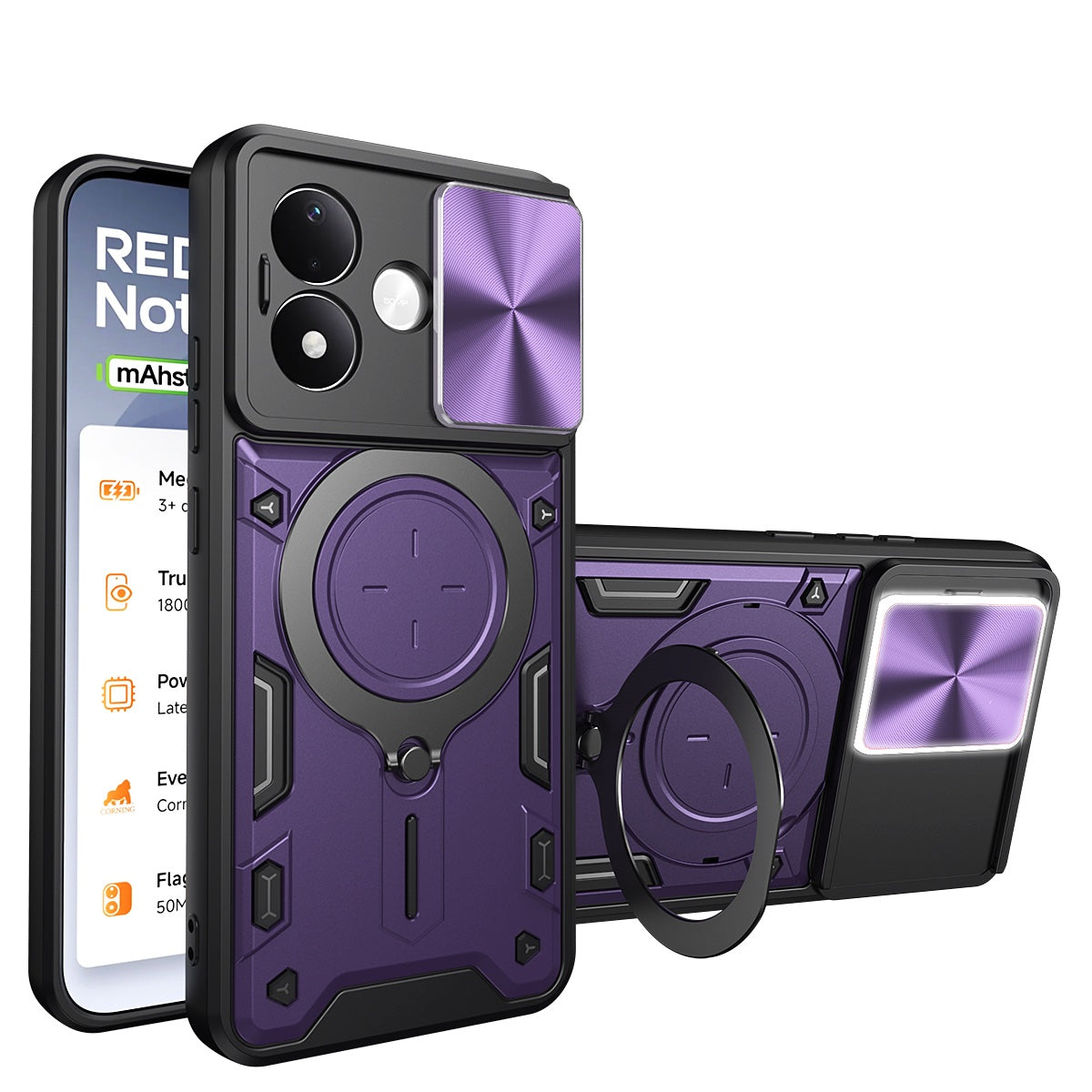Xiaomi Redmi Note 17 Pro 5G Ring Kickstand Case w/ Camera Cover [Purple]