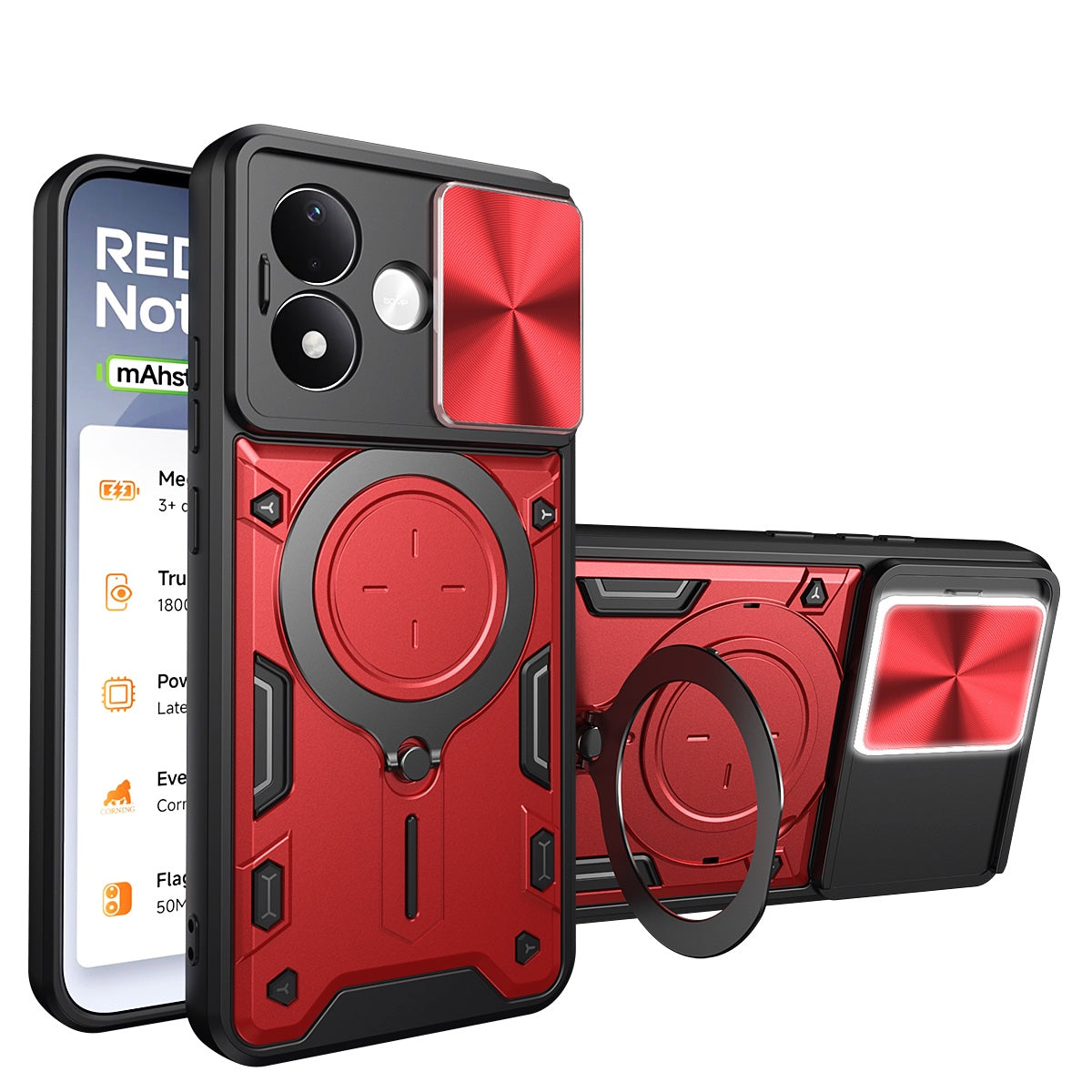 Xiaomi Redmi Note 17 Pro 5G Ring Kickstand Case w/ Camera Cover [Red]