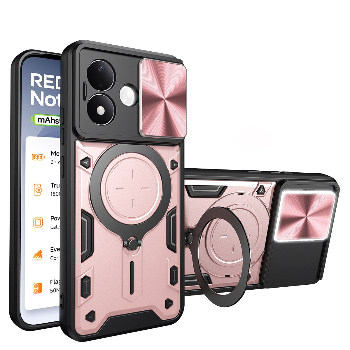 Xiaomi Redmi Note 17 Pro 5G Ring Kickstand Case w/ Camera Cover [Rose Gold]