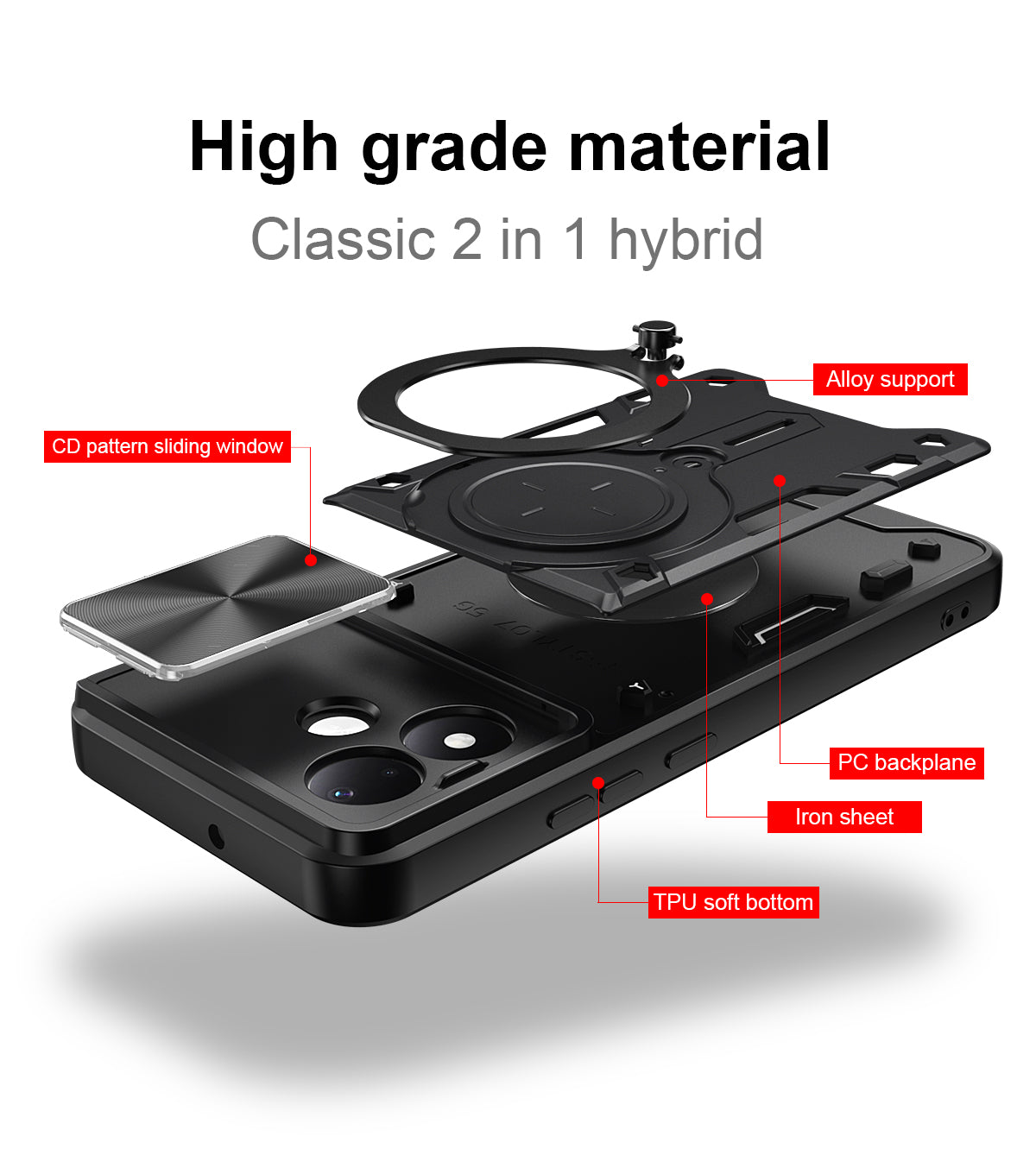 Xiaomi Redmi Note 17 Pro 5G Ring Kickstand Case w/ Camera Cover [Red]