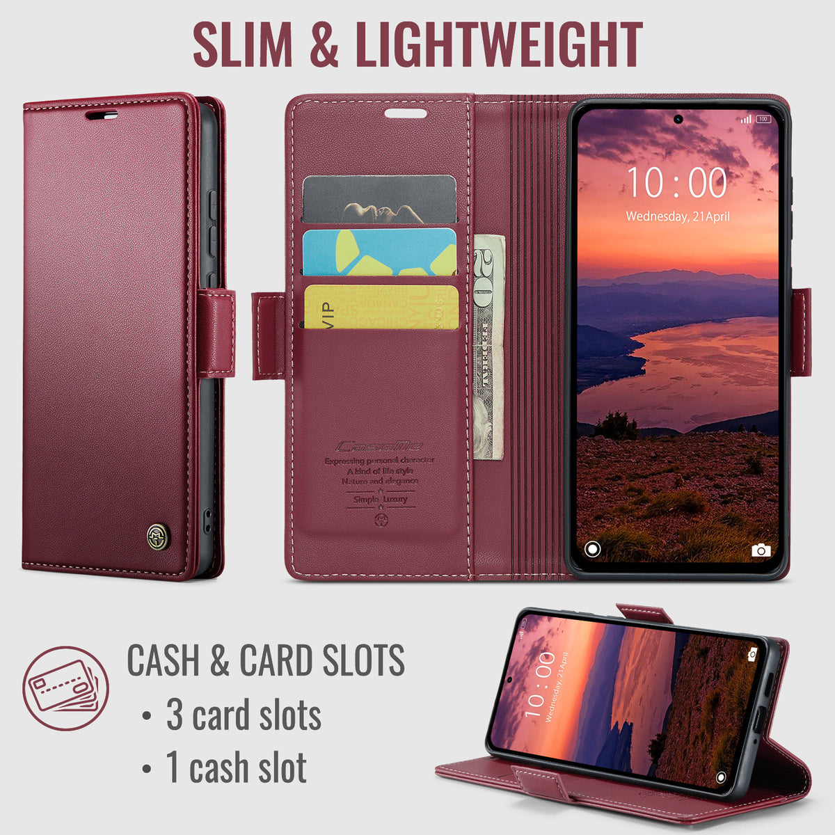 Xiaomi Redmi Note 17 Pro Max 5G CaseMe Retro Wallet Case [Maroon]