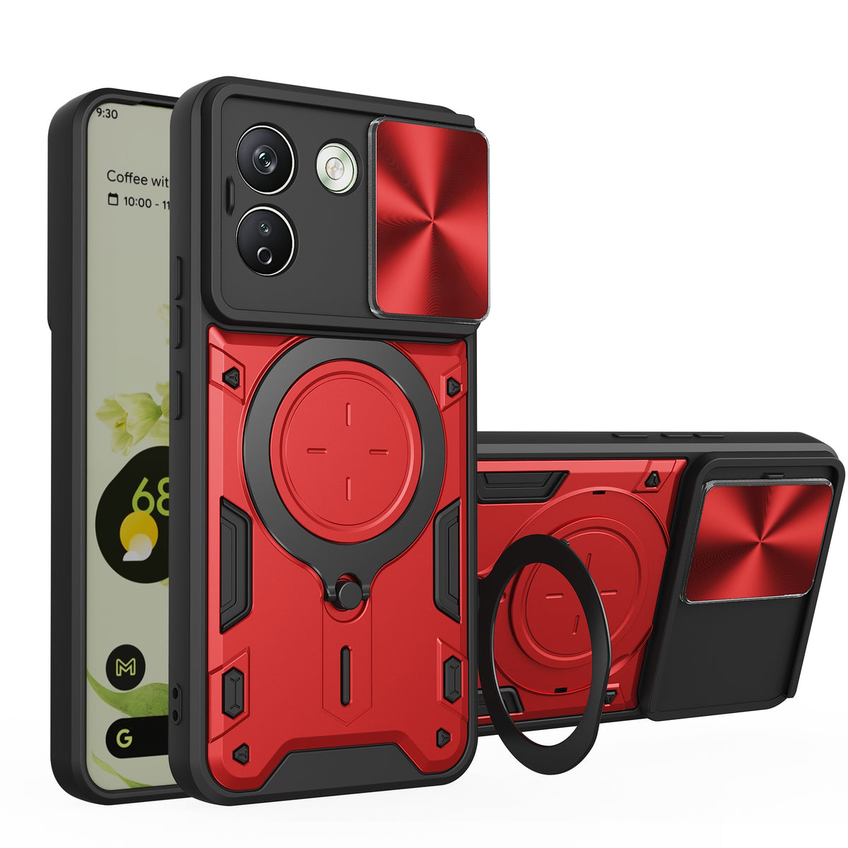 Xiaomi Redmi Note 17 Pro Max 5G Ring Kickstand Case w/ Camera Cover [Red]