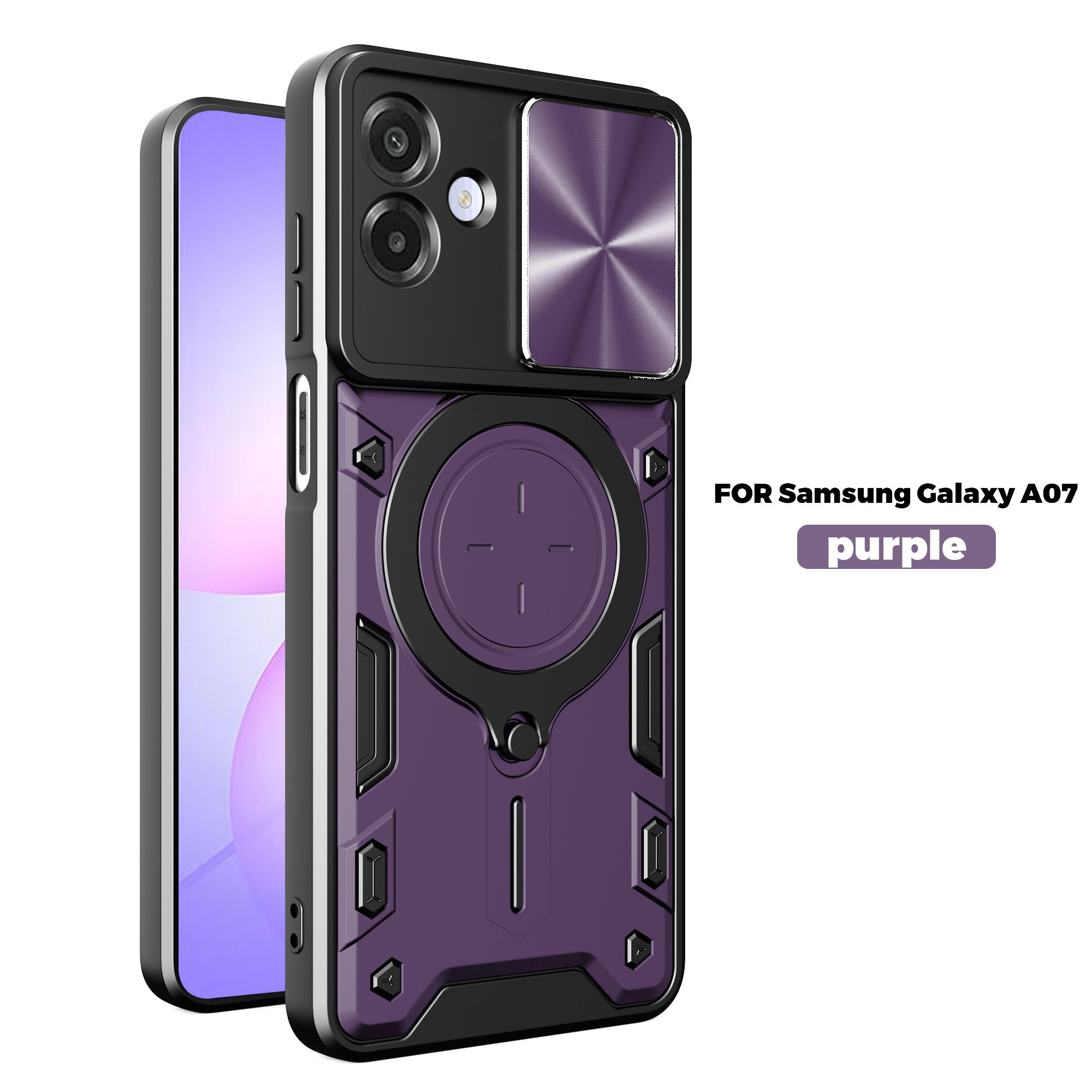 Samsung Galaxy A07 Ring Kickstand Case w/ Camera Cover [Purple]