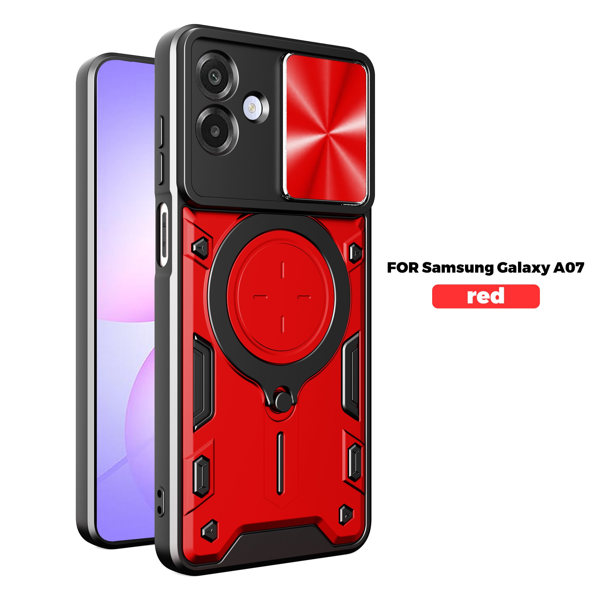 Samsung Galaxy A07 Ring Kickstand Case w/ Camera Cover [Red]