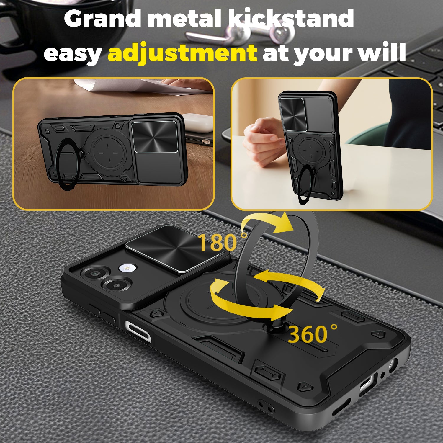 Samsung Galaxy A07 Ring Kickstand Case w/ Camera Cover [Black]