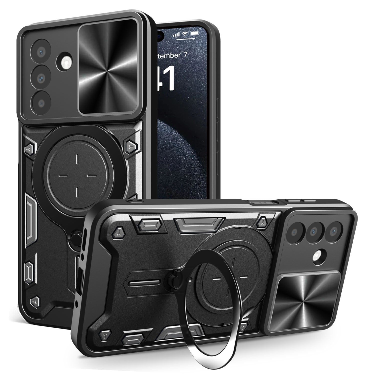 Samsung A17 5G Ring Kickstand Case w/ Camera Cover [Black]