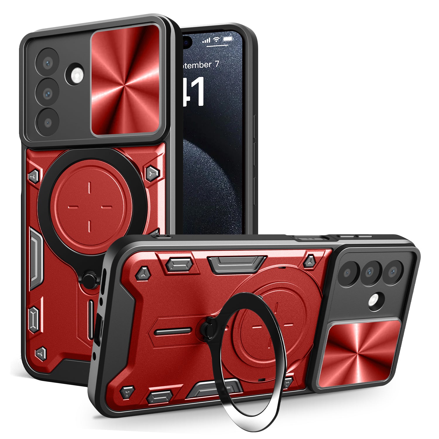 Samsung A17 5G Ring Kickstand Case w/ Camera Cover [Red]