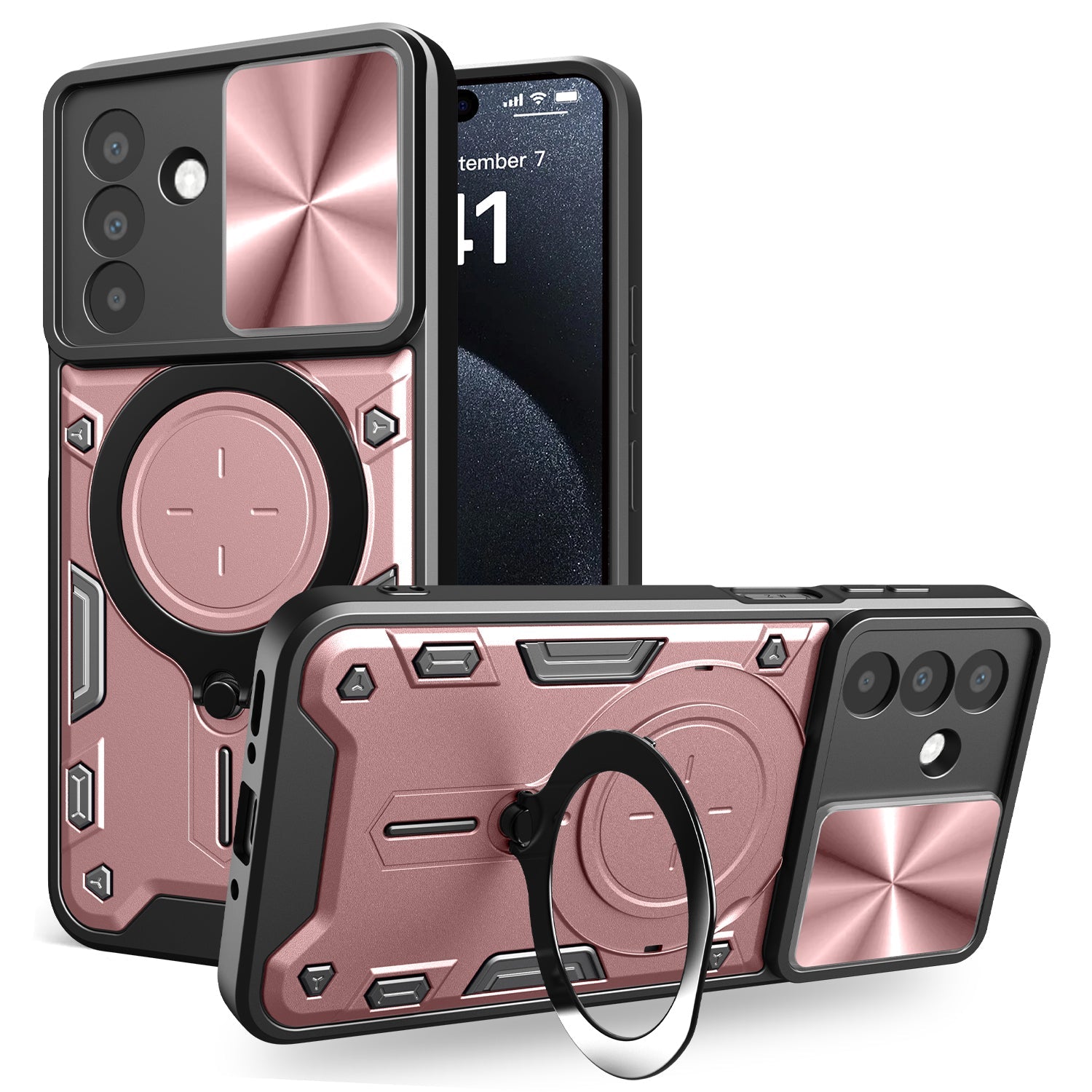 Samsung A17 Ring Kickstand Case w/ Camera Cover [Rose Gold]