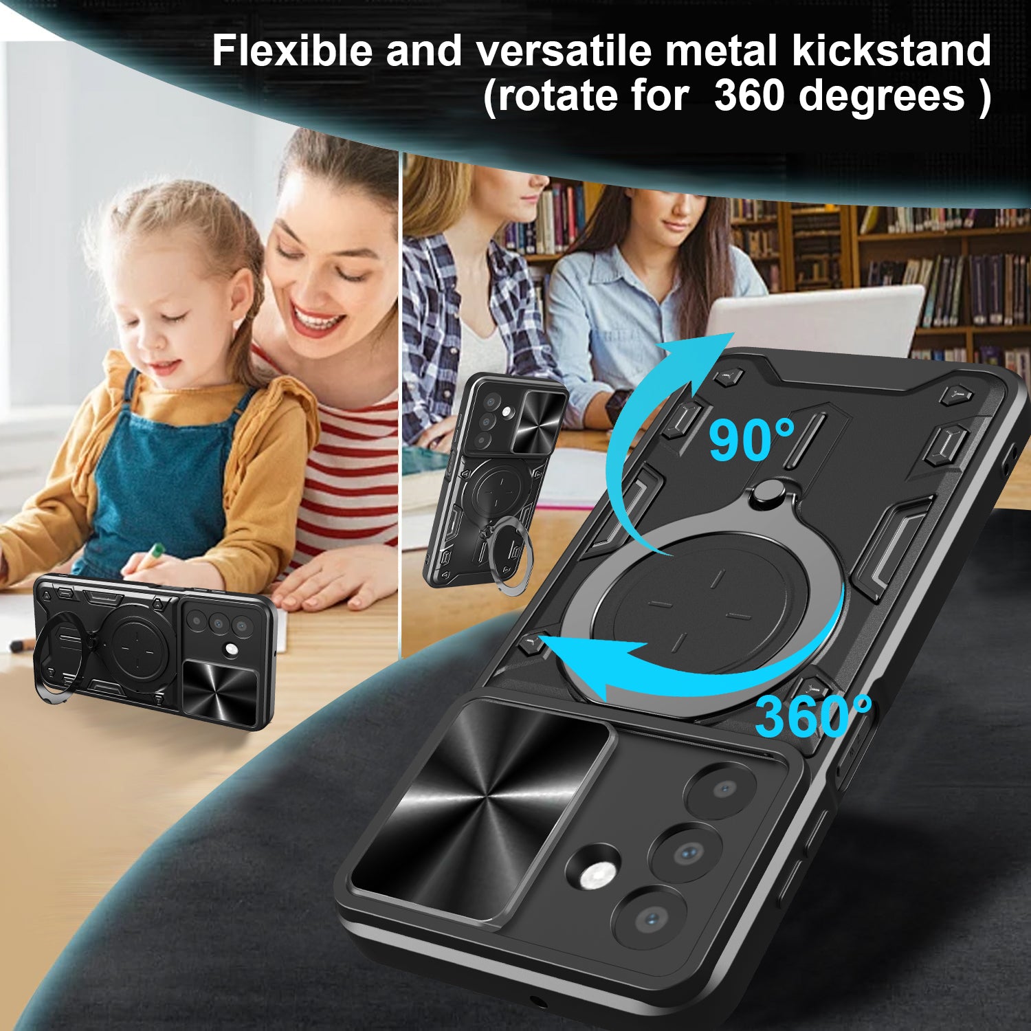 Samsung A26 5G Ring Kickstand Case w/ Camera Cover [Black]