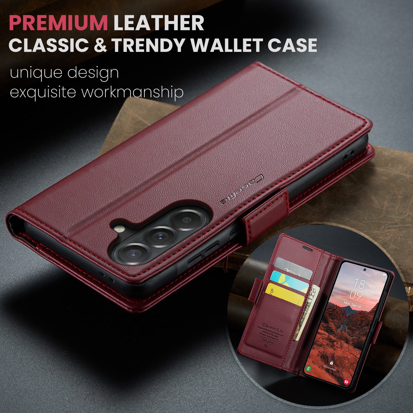 Samsung Galaxy A37 5G CaseMe Retro Wallet Case [Maroon]