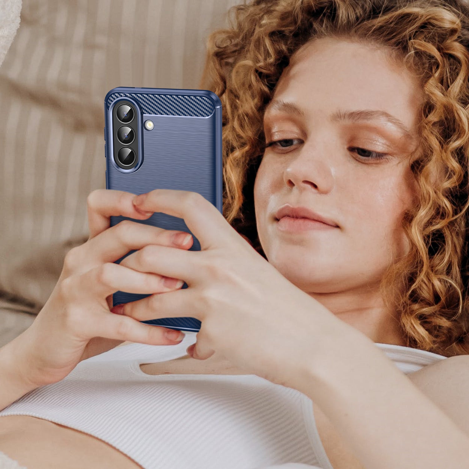 Samsung A57 5G Carbon Fibre TPU Case Slim Shockproof Cover Navy