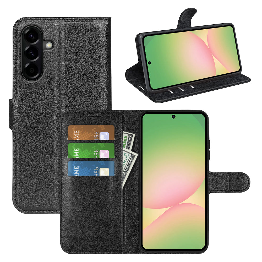 Wallet Case for Samsung Galaxy A57 5G – PU Leather Flip Cover with Card Holder & Stand [Black]