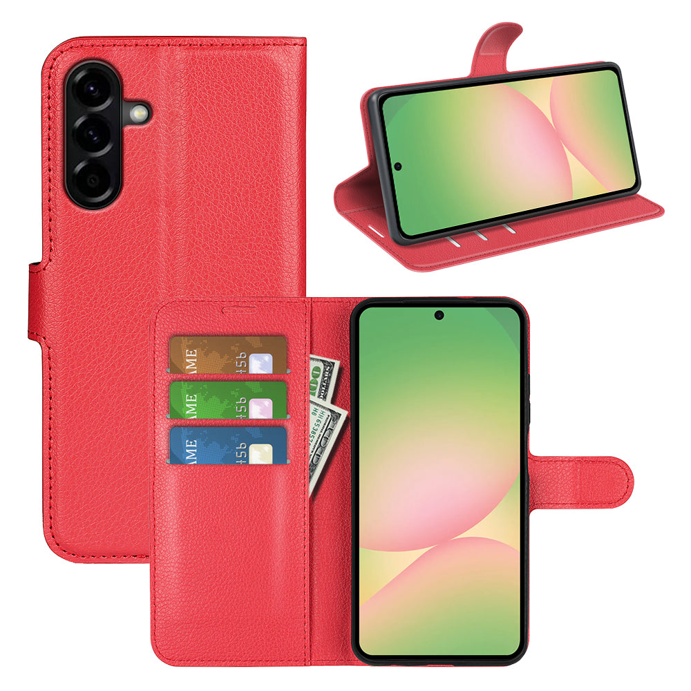 Wallet Case for Samsung Galaxy A57 5G – PU Leather Flip Cover with Card Holder & Stand [Red]