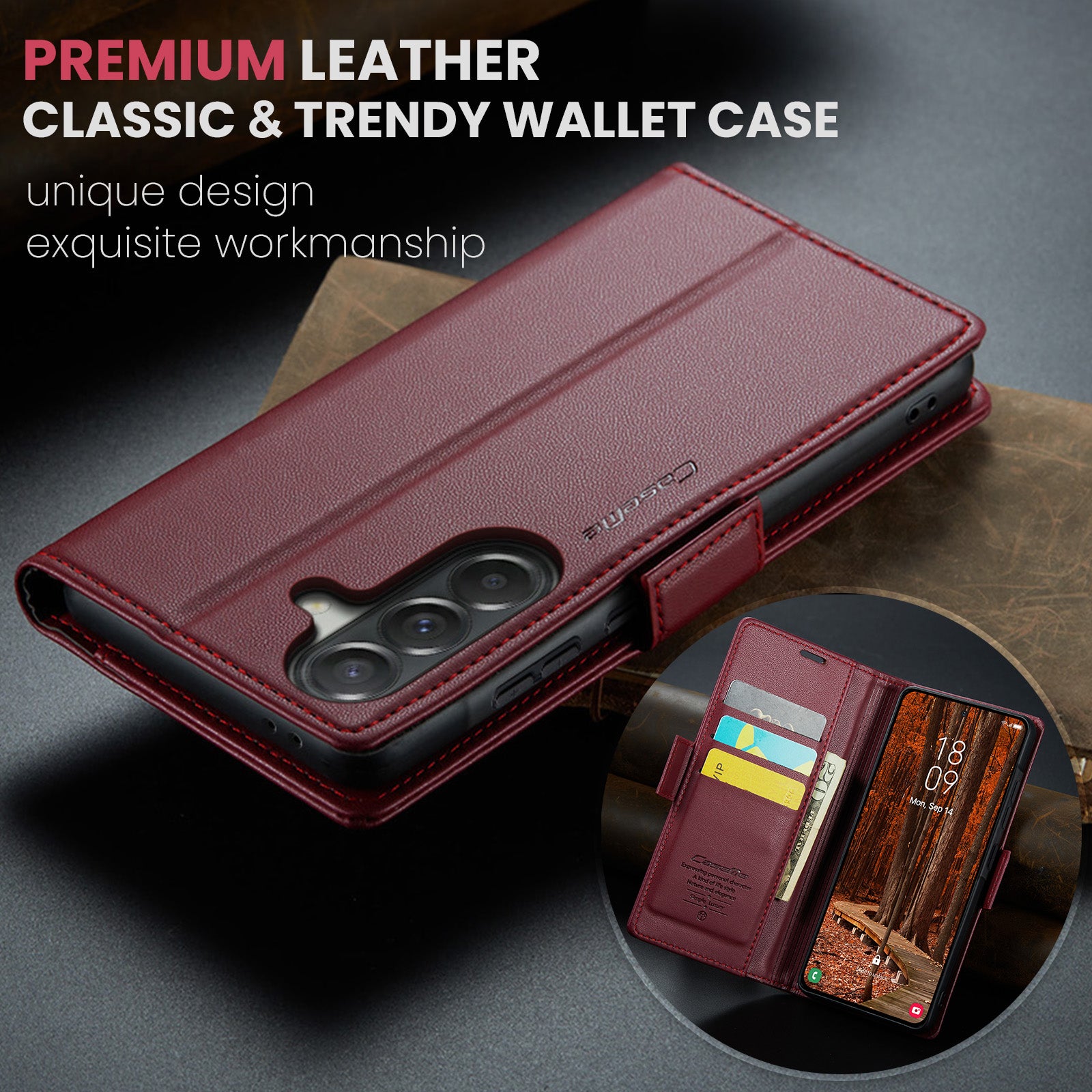 Samsung Galaxy A56 5G CaseMe Retro Wallet Case [Maroon]