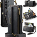 Samsung Galaxy S23 Plus Crossbody Case with Strap, Card Slots & Zipper Pocket [Black] - Black