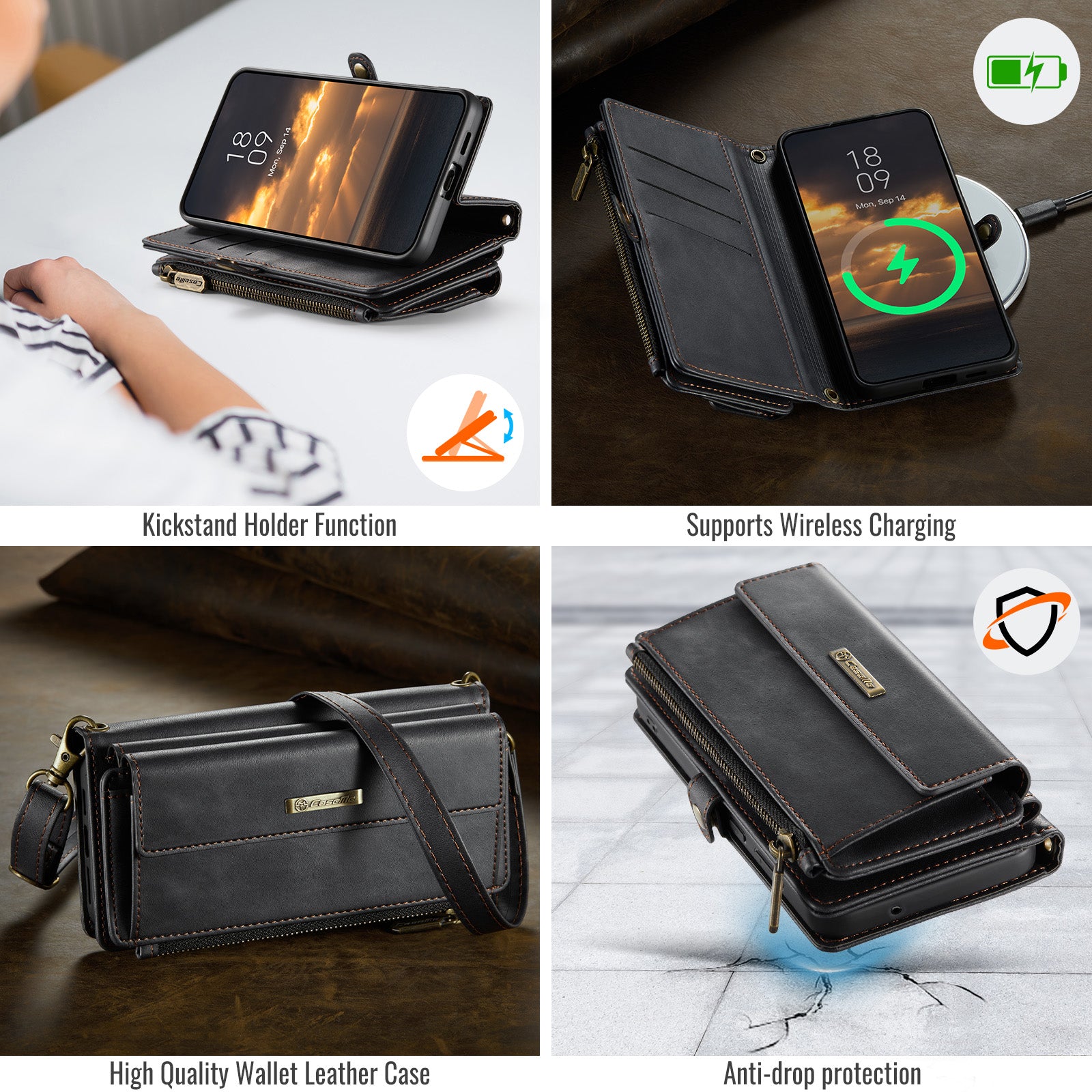 Samsung Galaxy S23 Plus Crossbody Case with Strap, Card Slots & Zipper Pocket [Black]