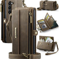 Samsung Galaxy S23 Plus Crossbody Case with Strap, Card Slots & Zipper Pocket [Coffee] - Coffee