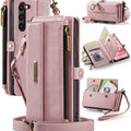 Samsung Galaxy S23 Crossbody Case with Strap, Card Slots & Zipper Pocket [Pink] - Pink
