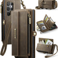 Samsung Galaxy S23 Ultra Crossbody Case with Strap, Card Slots & Zipper Pocket [Coffee] - Coffee