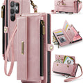 Samsung Galaxy S23 Ultra Crossbody Case with Strap, Card Slots & Zipper Pocket [Pink] - Pink