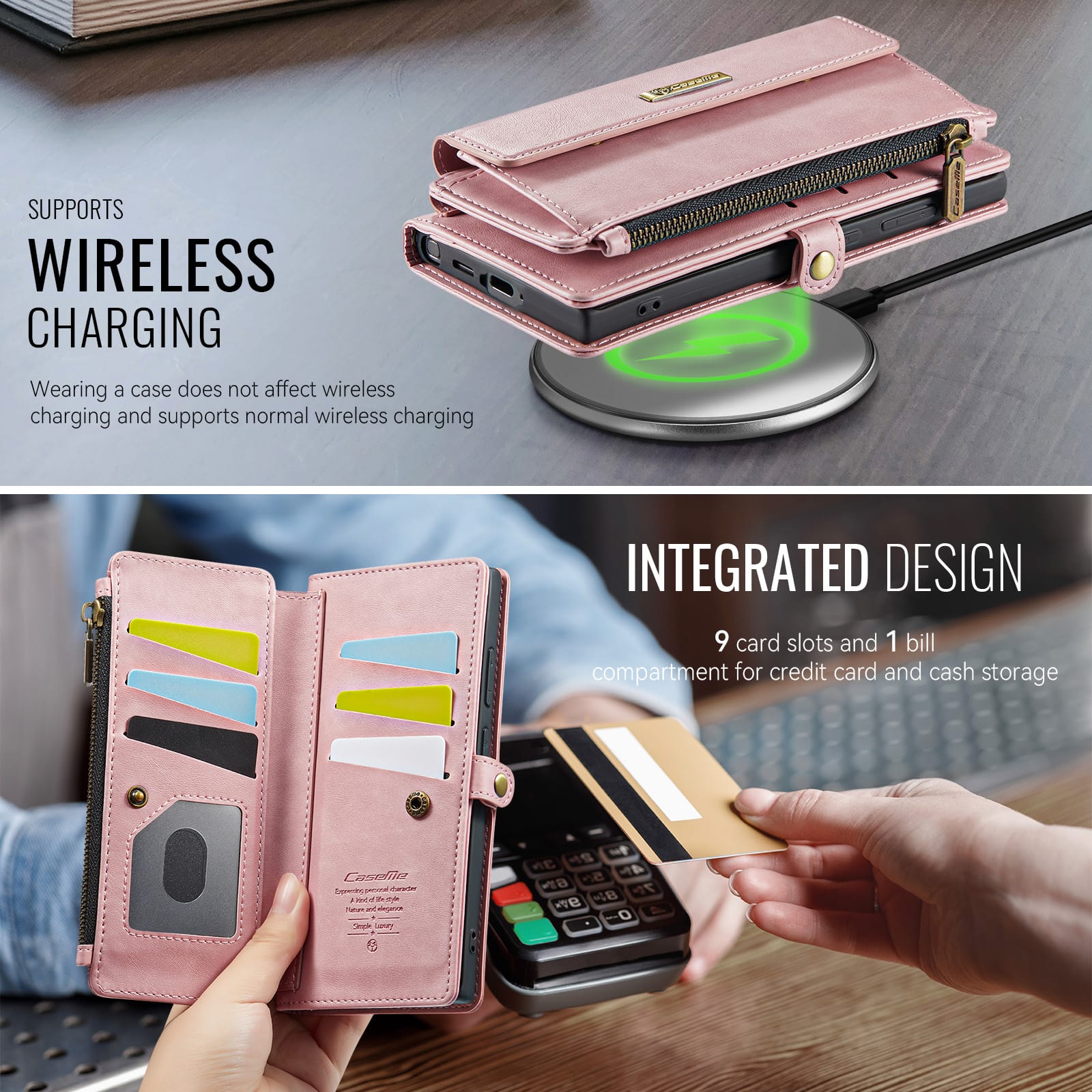 Samsung Galaxy S23 Ultra Crossbody Case with Strap, Card Slots & Zipper Pocket [Pink]