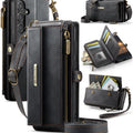 Samsung Galaxy S23 FE Crossbody Case with Strap, Card Slots & Zipper Pocket [Black] - Black