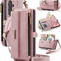 Samsung Galaxy S23 FE Crossbody Case with Strap, Card Slots & Zipper Pocket [Pink] - Pink