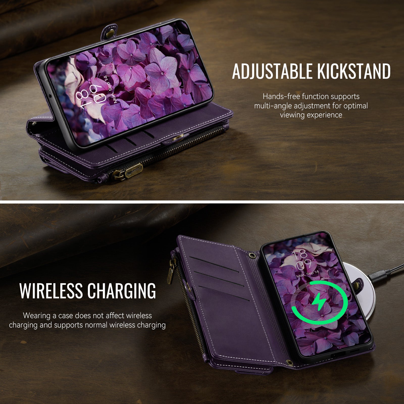 Samsung Galaxy S23 FE Crossbody Case with Strap, Card Slots & Zipper Pocket [Purple]