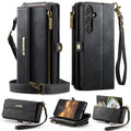 Samsung Galaxy S26 Crossbody Case with Strap, Card Slots & Zipper Pocket [Black] - Black
