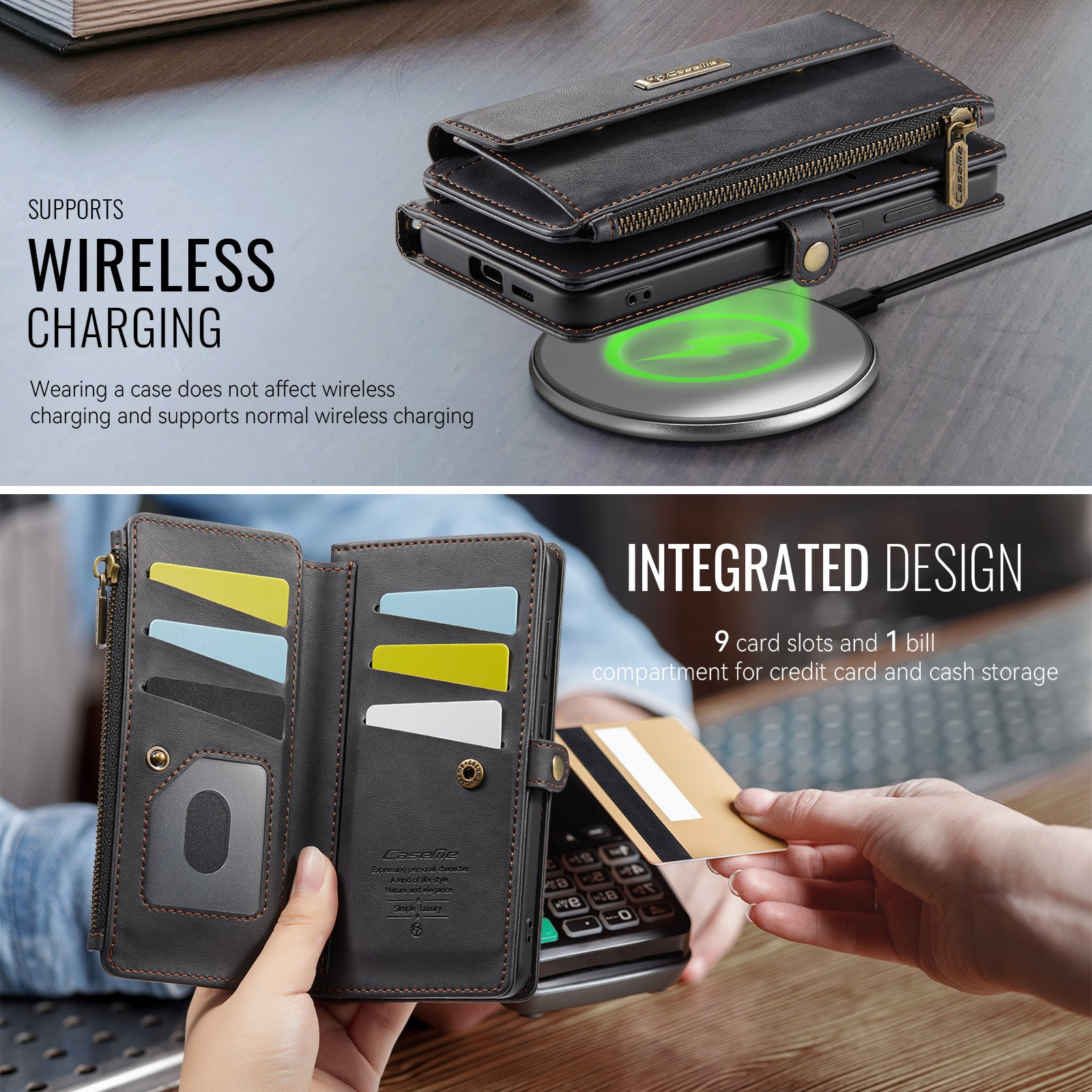 Samsung Galaxy S26 Crossbody Case with Strap, Card Slots & Zipper Pocket [Black]