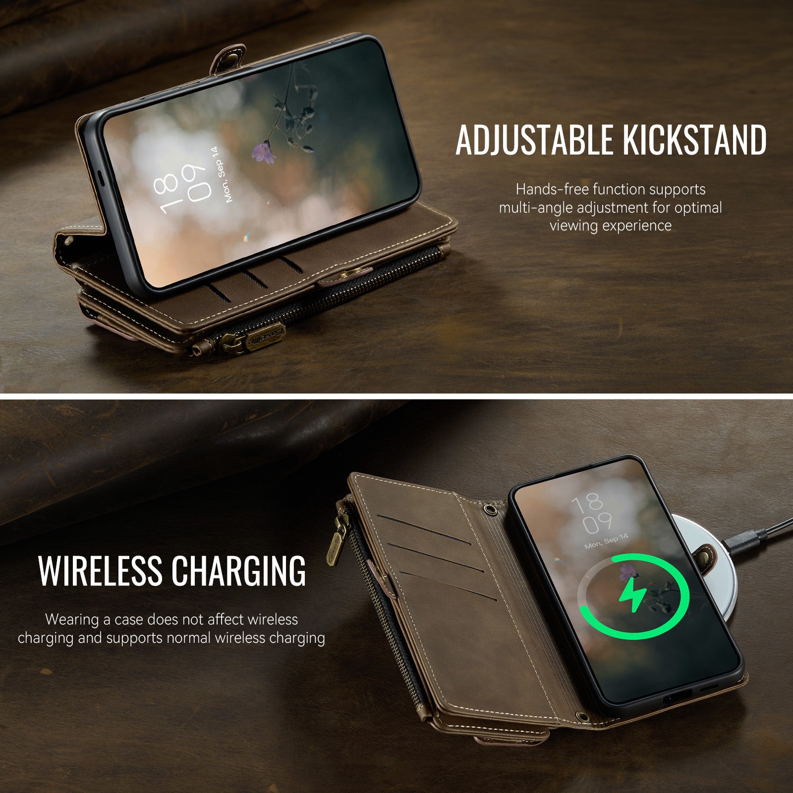 Samsung Galaxy S26 Plus Crossbody Case with Strap, Card Slots & Zipper Pocket [Coffee]