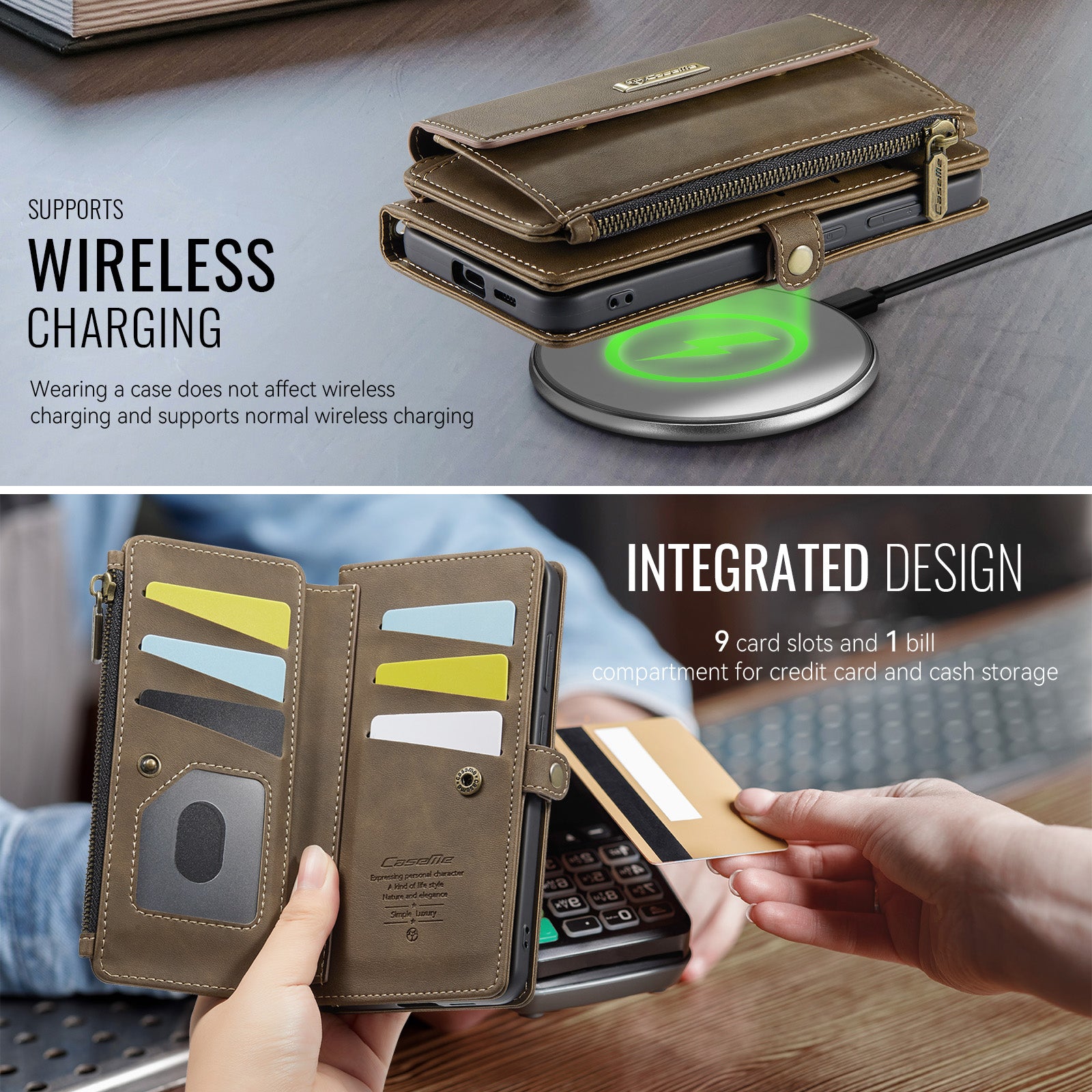 Samsung Galaxy S26 Plus Crossbody Case with Strap, Card Slots & Zipper Pocket [Coffee]