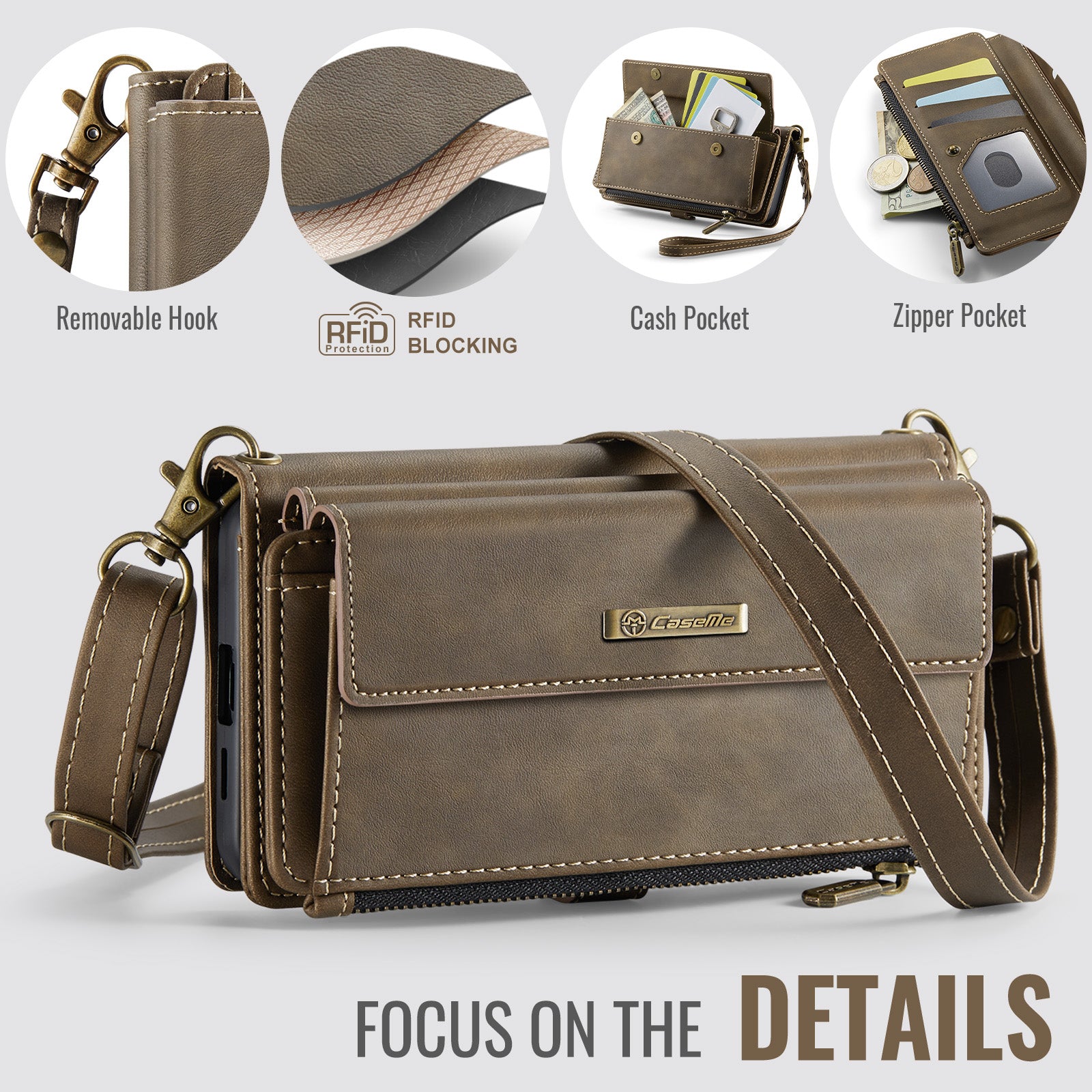 Samsung Galaxy S26 Crossbody Case with Strap, Card Slots & Zipper Pocket [Coffee]