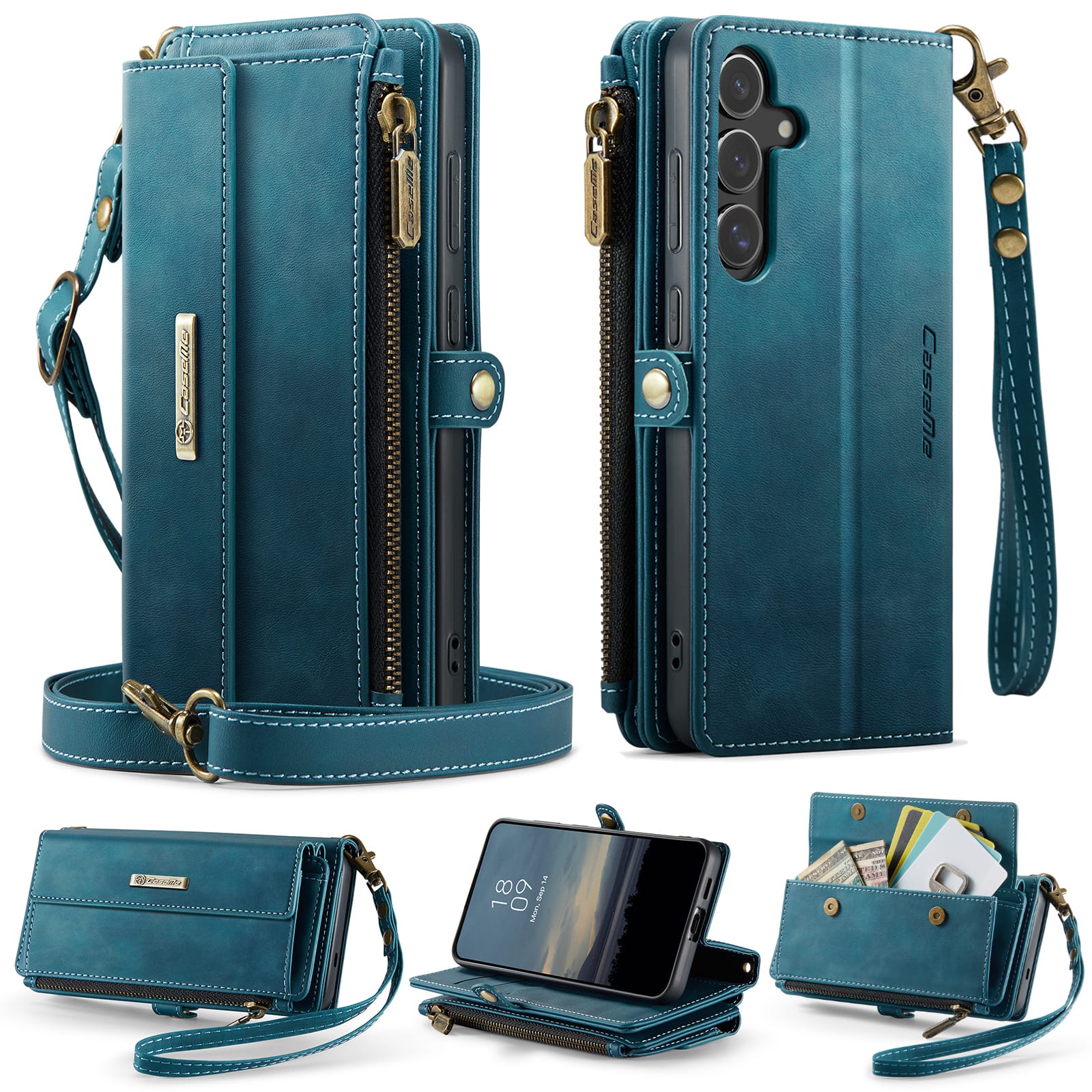 Samsung Galaxy S26 Crossbody Case with Strap, Card Slots & Zipper Pocket [Teal]