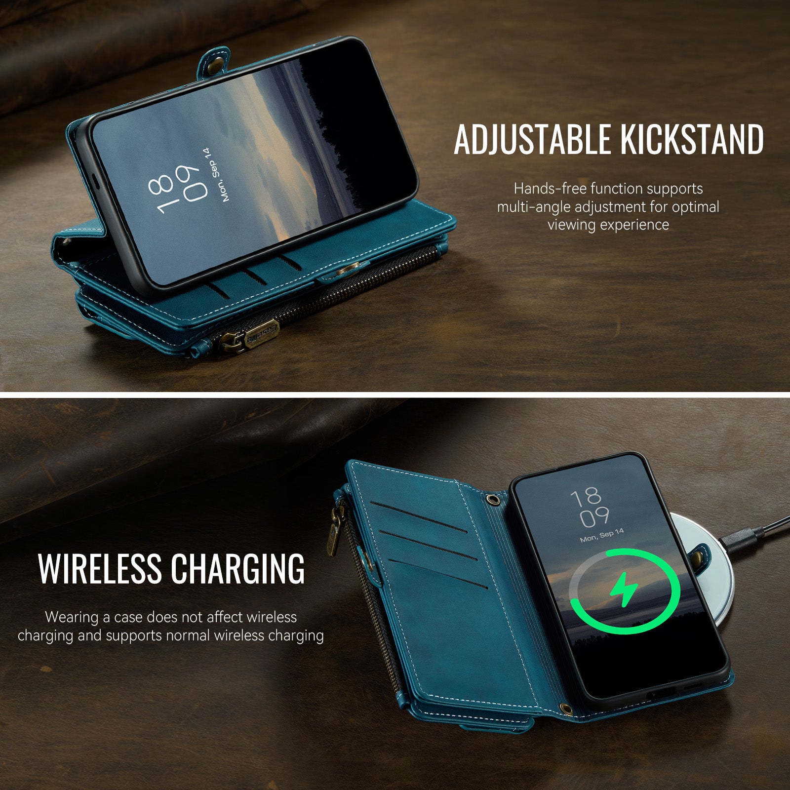 Samsung Galaxy S24 Plus Crossbody Case with Strap, Card Slots & Zipper Pocket [Teal]