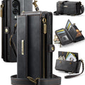 Samsung Galaxy S25 Edge Crossbody Case with Strap, Card Slots & Zipper Pocket [Black] - Black