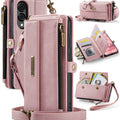 Samsung Galaxy S25 Edge Crossbody Case with Strap, Card Slots & Zipper Pocket [Pink] - Pink