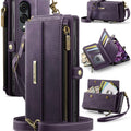Samsung Galaxy S25 Edge Crossbody Case with Strap, Card Slots & Zipper Pocket [Purple] - Purple