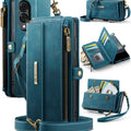 Samsung Galaxy S25 Edge Crossbody Case with Strap, Card Slots & Zipper Pocket [Teal] - Teal