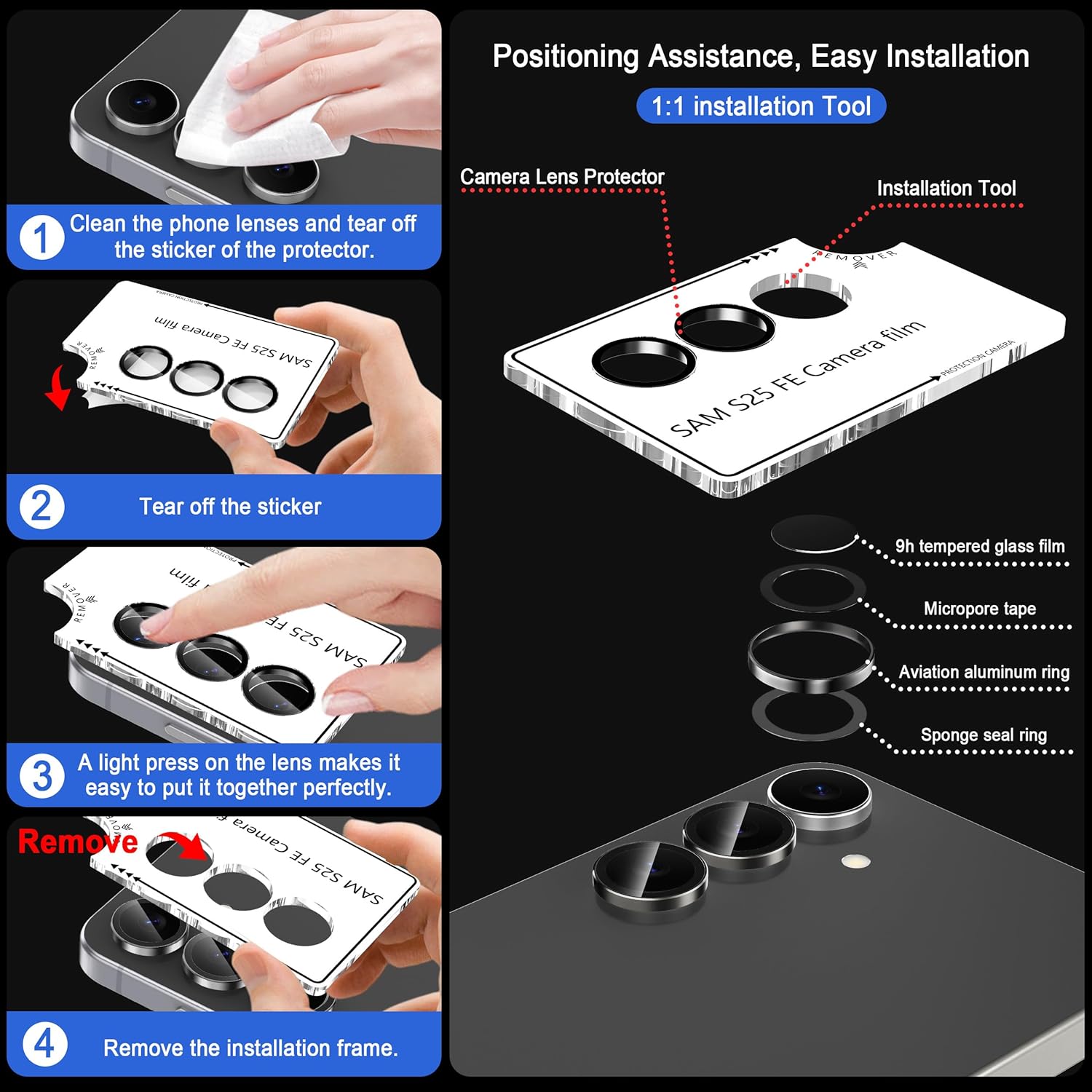 Samsung S25 FE Eagle Eye AR+AF Camera Lens Protector with Removal Tool [Titanium Grey]