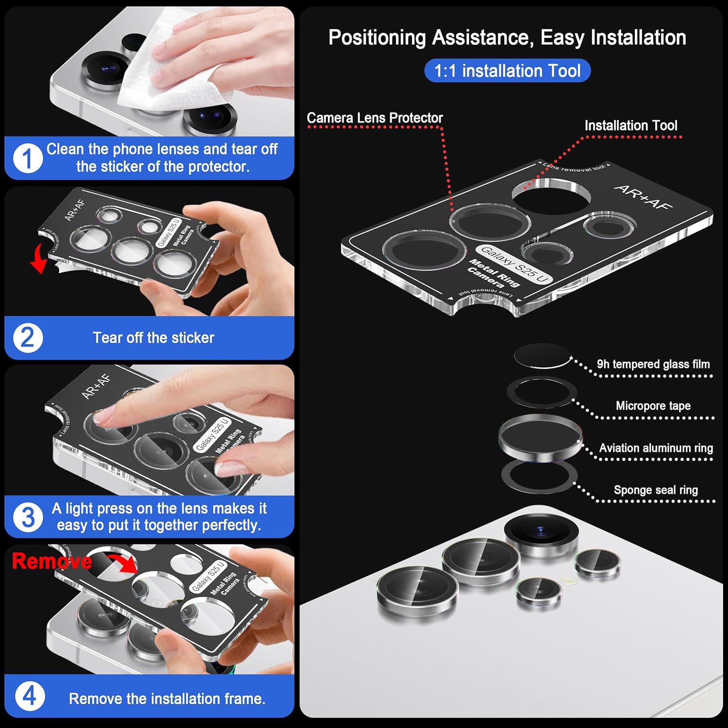 Samsung S25 Ultra Eagle Eye AR+AF Camera Lens Protector with Removal Tool [Black]